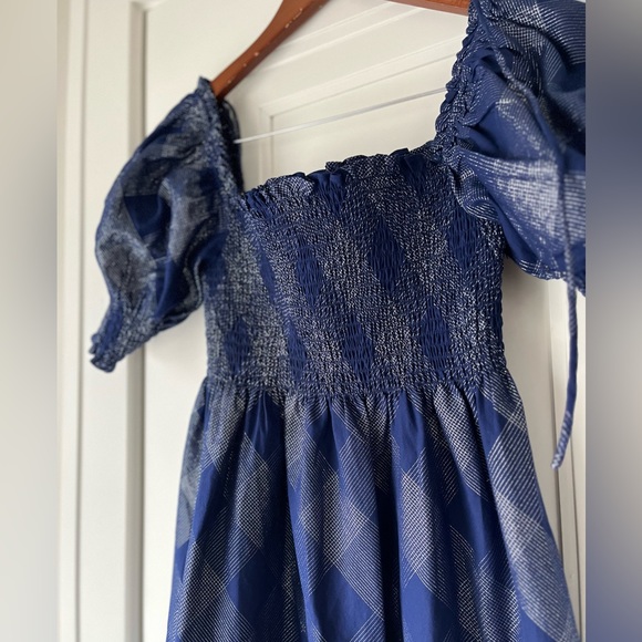 Hill House Athena Blue Plaid Smocked Puff Sleeve Nap Dress worn once - Picture 5 of 5
